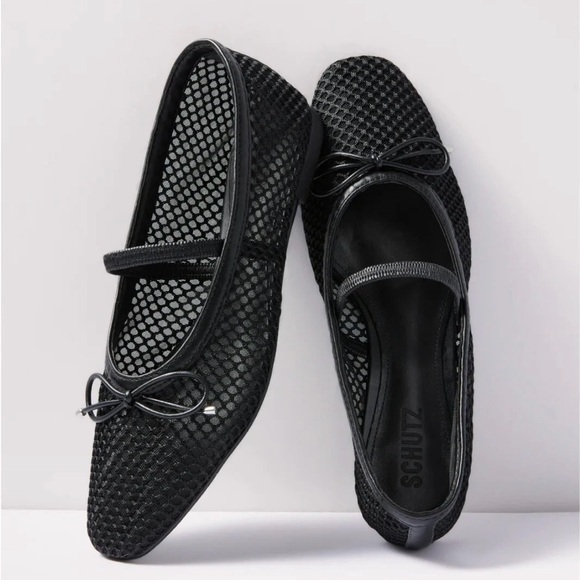 SCHUTZ ARISSA MESH BALLET FLATS BLACK 6.5 Balletcore Streetwear Normcore Loafer - Picture 1 of 13
